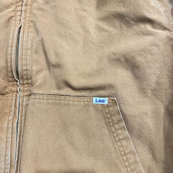 Lee Vintage 90s Workwear Full Zip Canvas Brown Sherpa Lined Trucker Jacket XXL - Picture 2 of 12